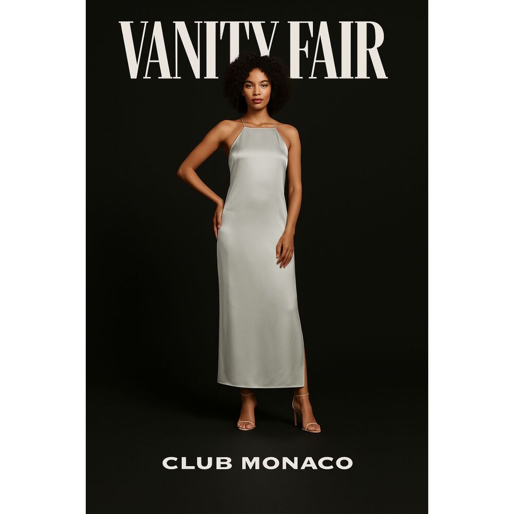 Club Monaco Silk Charmeuse Sage Gray Halter Slip Dress Gown Size 8 NWT